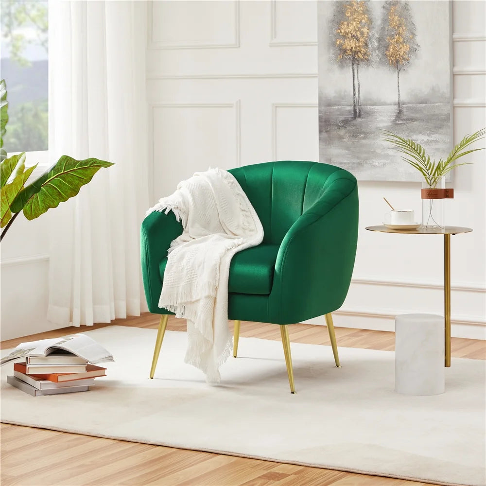 Green Channel Tufted Accent Armchair with Gold Metal Legs U347