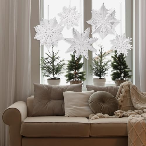 5 Pack Paper Snowflake Lanterns with Lights F43073