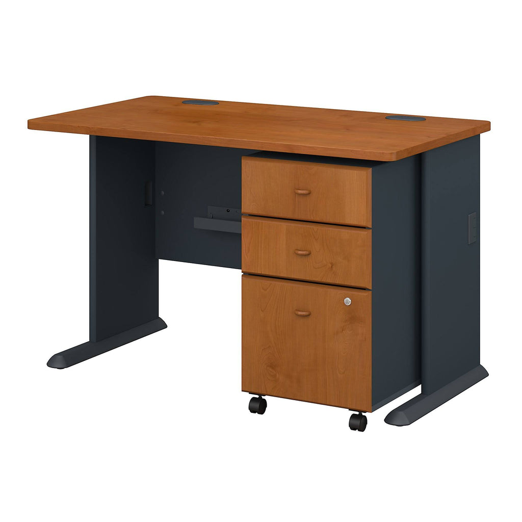 48W Desk with Mobile File Cabinet Natural Cherry Slate X4202