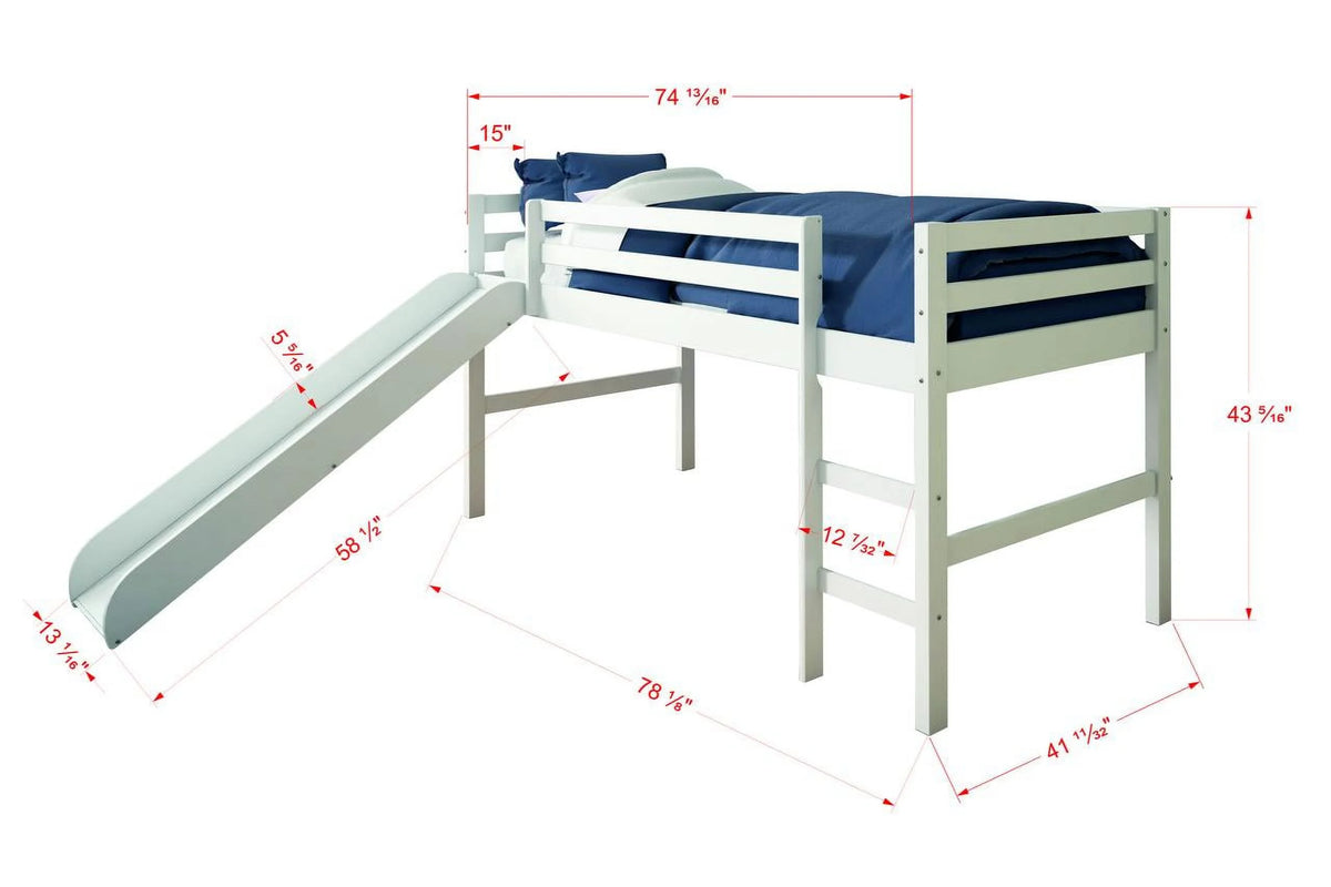 White Twin Loft Tent Bed with Slide C7413