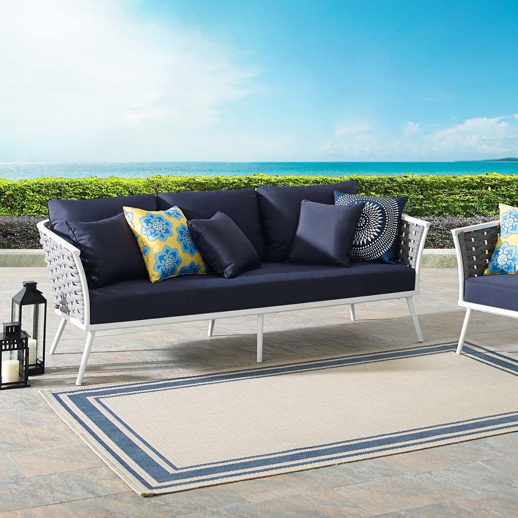 Navy Blue White Fabric Aluminum Sofa N5604