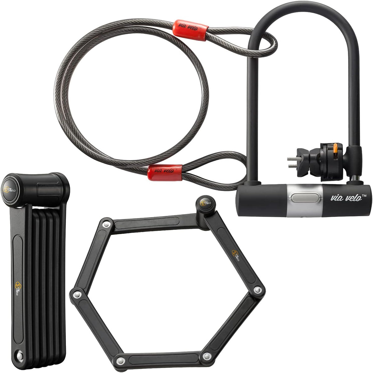 Heavy-Duty Hard Steel Folding Lock with U Lock and Cable A740981