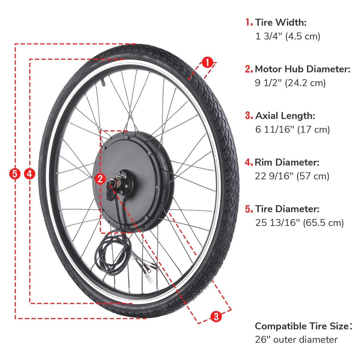 48V 1000W 26" Front Wheel Electric Bike Conversion Kit R607