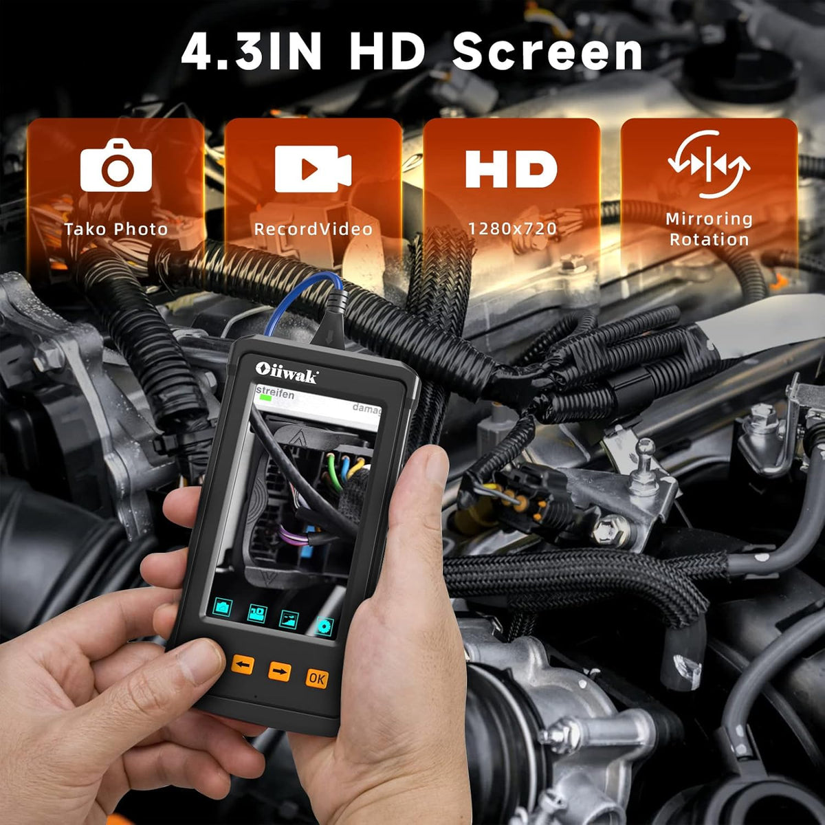 33FT 5.5mm 1080P Waterproof Sewer Inspection Camera with Lights 4.3'' IPS Screen J2031