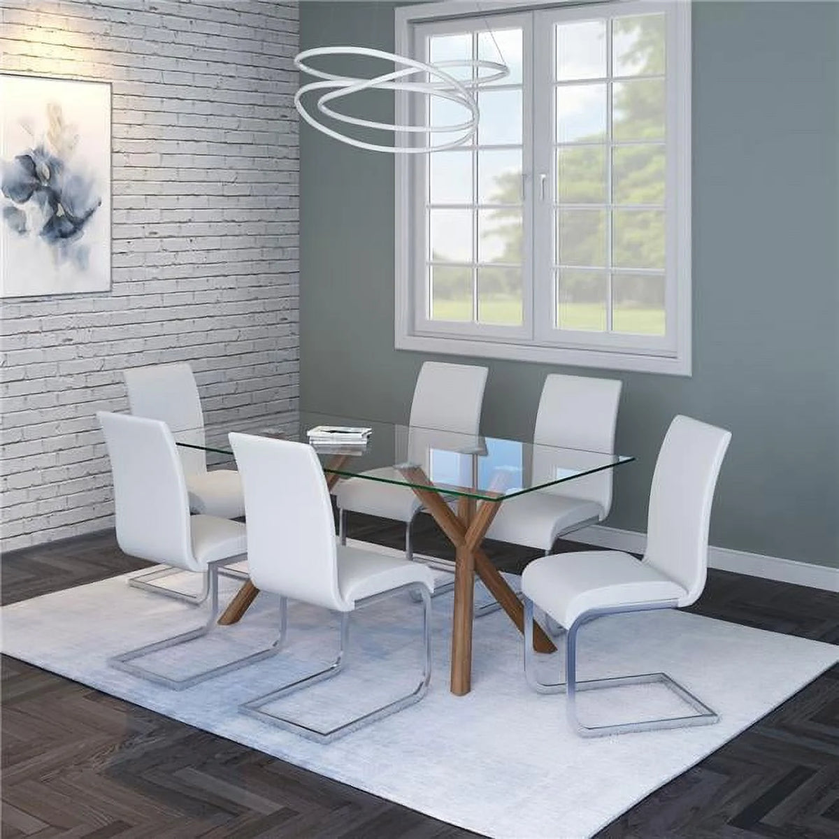Walnut Dining Set with White Chair 7 Piece B997564