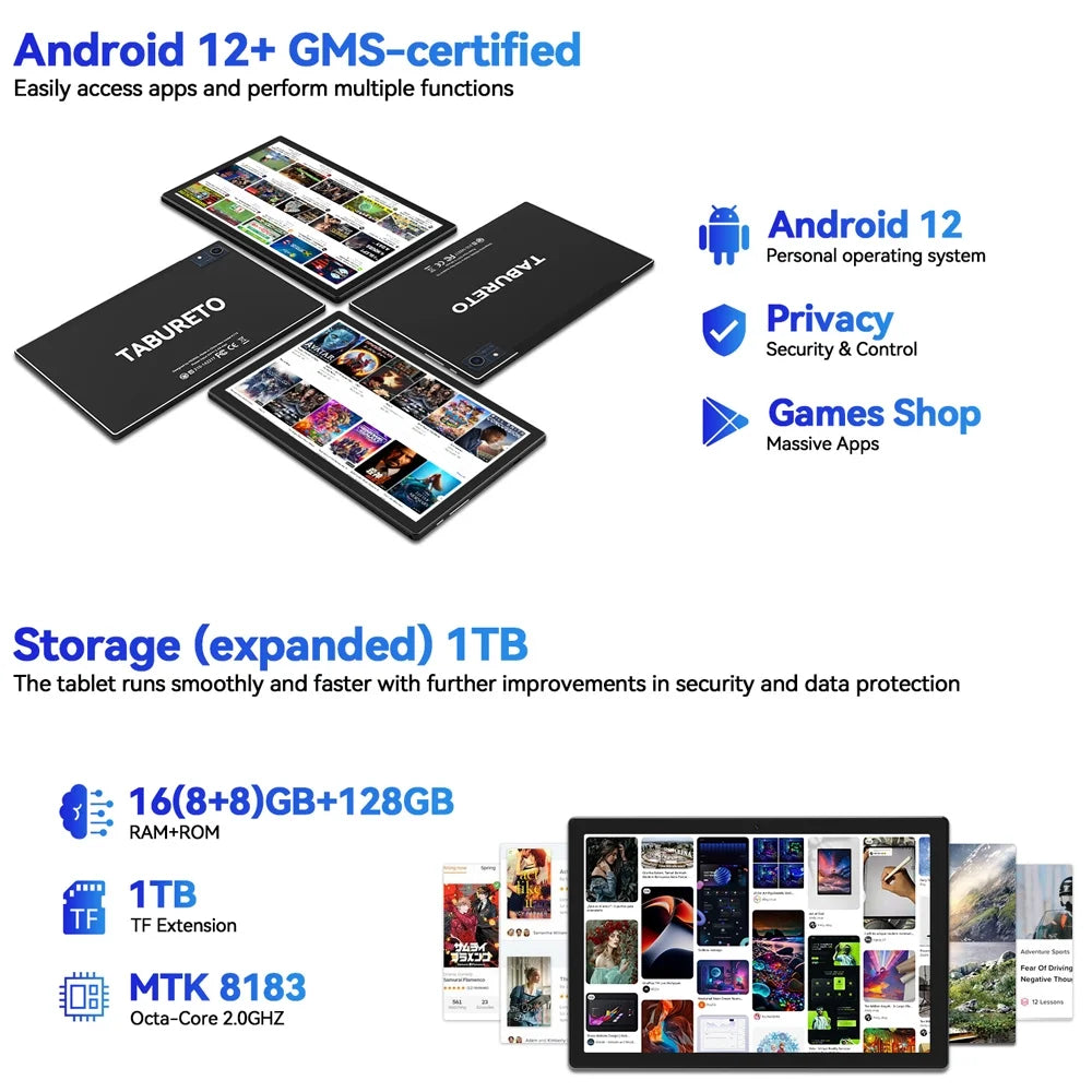 10.1 inch Android Tablet, 128GB ROM X55980