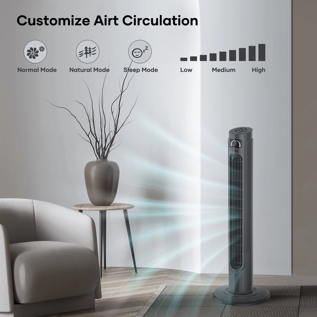 36 Tower Fan with Remote, 3 Speeds 3 Modes 15H Timer, 90° Oscillating, Grey W262018