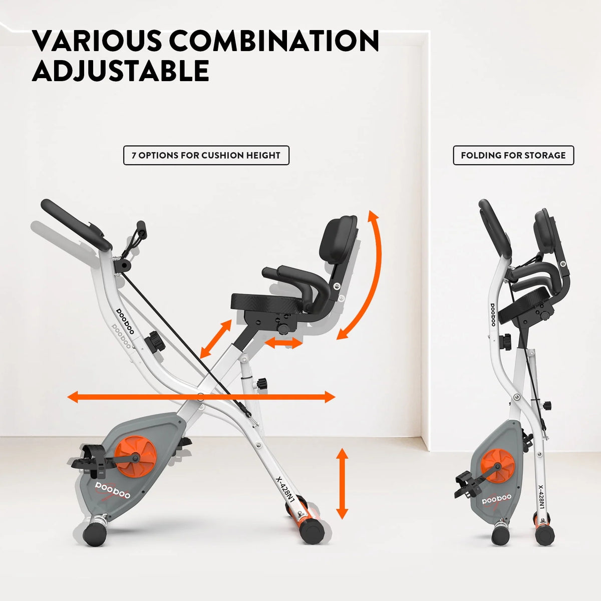 Upright Folding Magnetic Exercise Bike with Arm Resistance Bands V6216