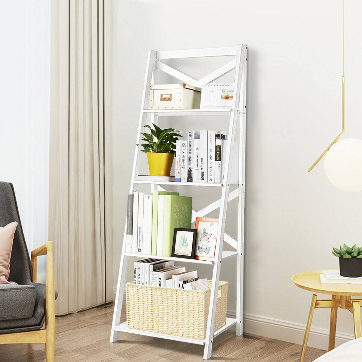 White 4-Tier Wood Display Storage Bookshelf L3426