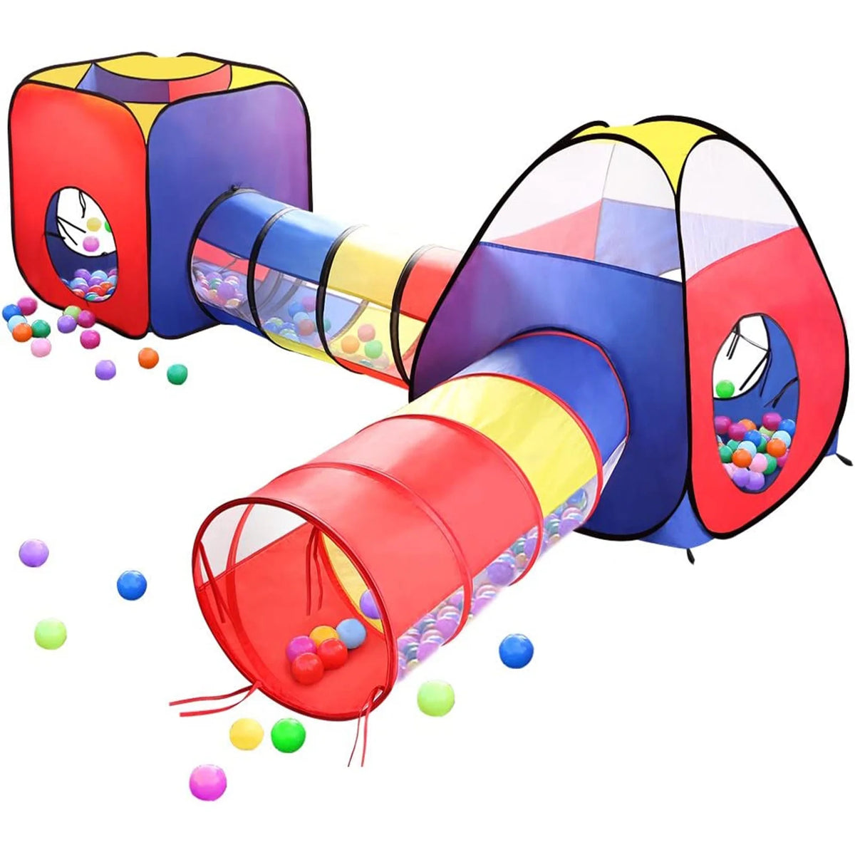 4 in 1 Kids Play Tent and Tunnels, Pop Up Ball Pit, 2 Tents + 2 Crawl Tunnels Playhouse Tent Set T212394