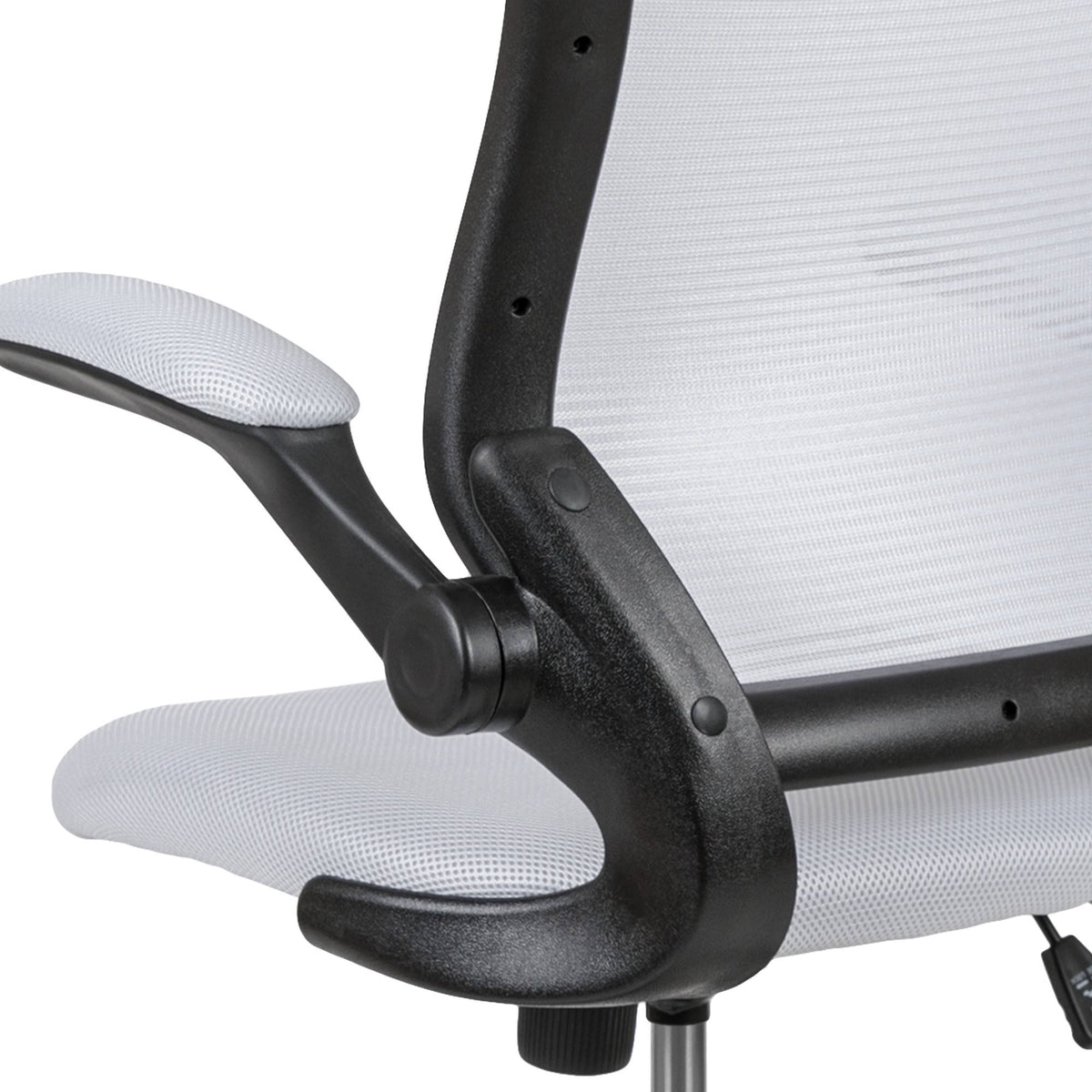 White Mesh Ergonomic Drafting Chair with Foot Ring and Flip-Up Arms T7162