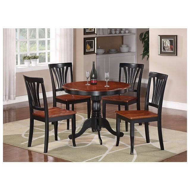 3-Piece Round Kitchen Table and 2 Chairs with Wood Seat in Black & Cherry Finish B759