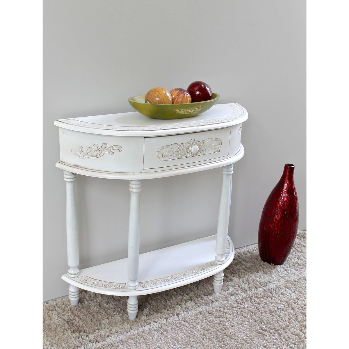 Carved Half Moon Console Table W342070