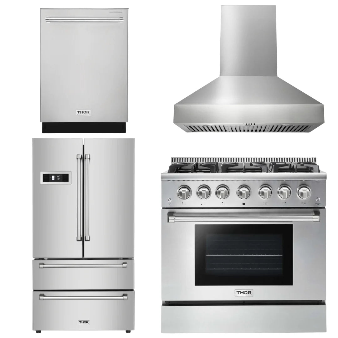 36 Propane Gas Range, Range Hood, Refrigerator, Dishwasher W486