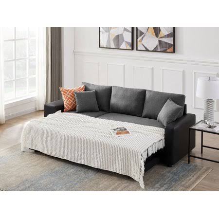 Linen Reversible Sleeper Sectional Sofa with Storage and 2 Stools Steel Gray G563