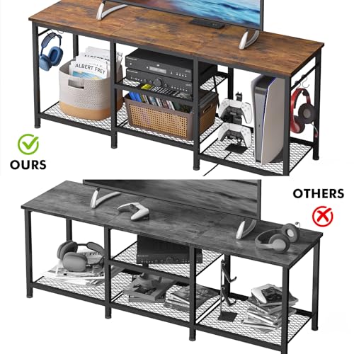 Rustic Brown TV Stand with Charging Station and Lights Z39964