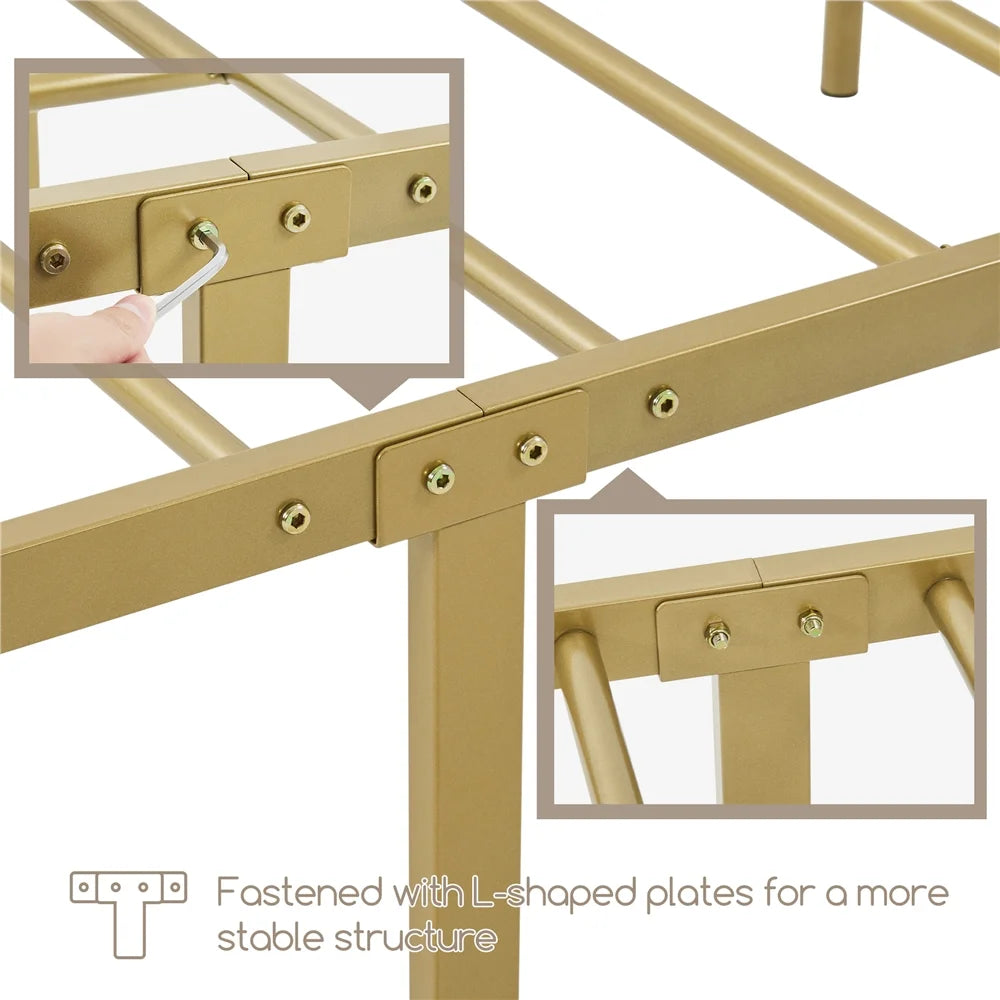 Metal Platform Bed with Headboard Twin XL Antique Gold J3144