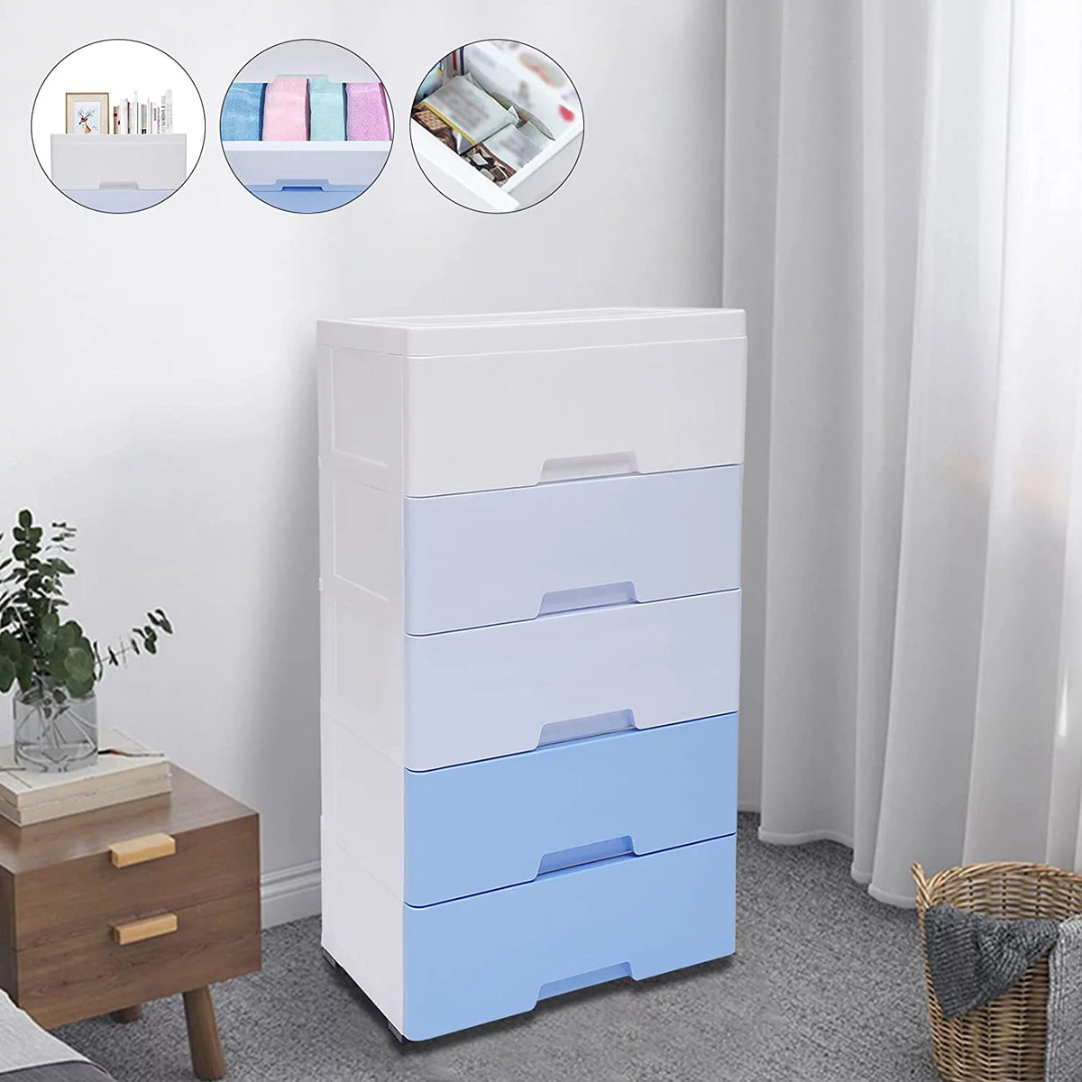 5 Drawers Plastic Storage Cabinet Dresser J53847