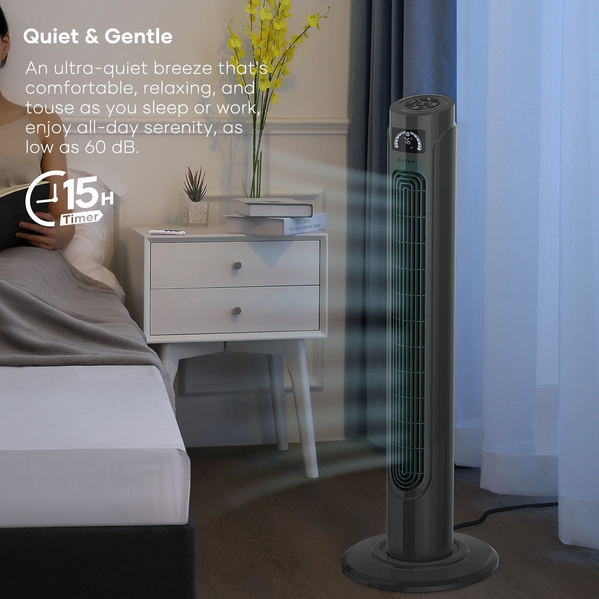 36 Tower Fan with Remote, 3 Speeds 3 Modes 15H Timer, 90° Oscillating, Grey W262018