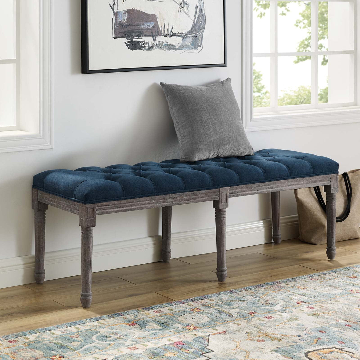 Navy Upholstered Fabric Bench C83379
