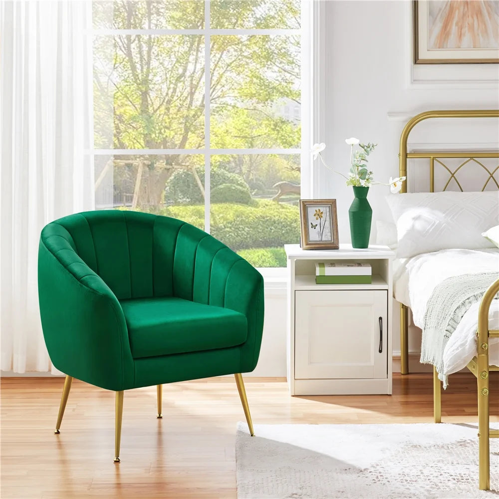Green Channel Tufted Accent Armchair with Gold Metal Legs U347