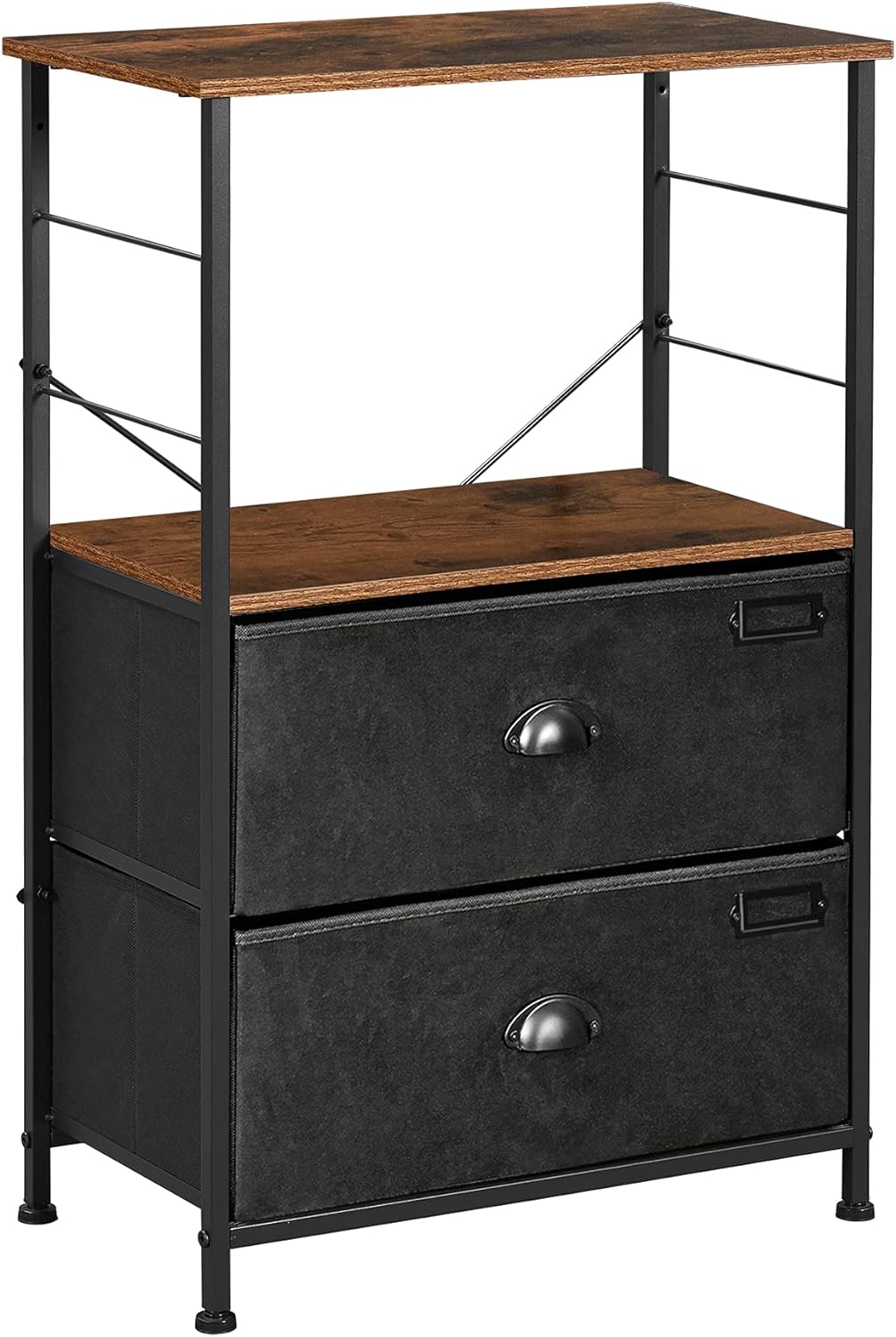 Industrial Nightstand with 2 Fabric Drawers and Storage Shelves X651695