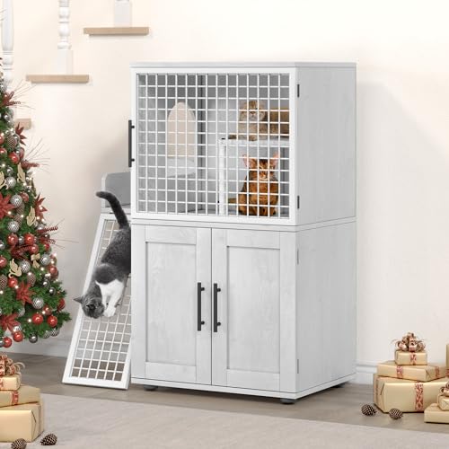 Cat Litter Box Enclosure with Platform, Double Layer, 33.5" L x 17.9" W x 41.9" H, Wax Wood A764644