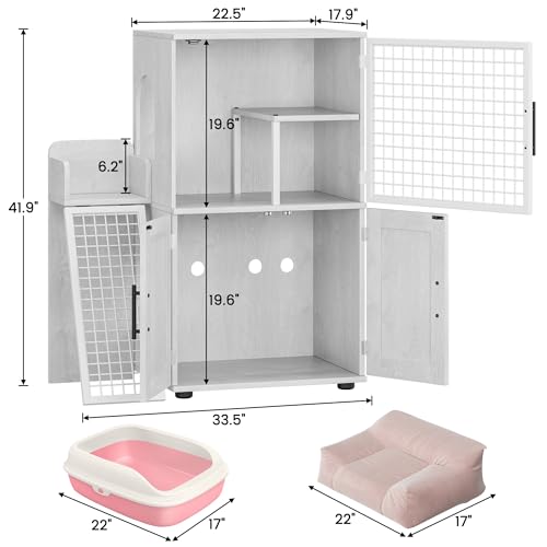 Cat Litter Box Enclosure with Platform, Double Layer, 33.5" L x 17.9" W x 41.9" H, Wax Wood A764644