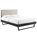 Black Beige Queen Wood Platform Bed R6105