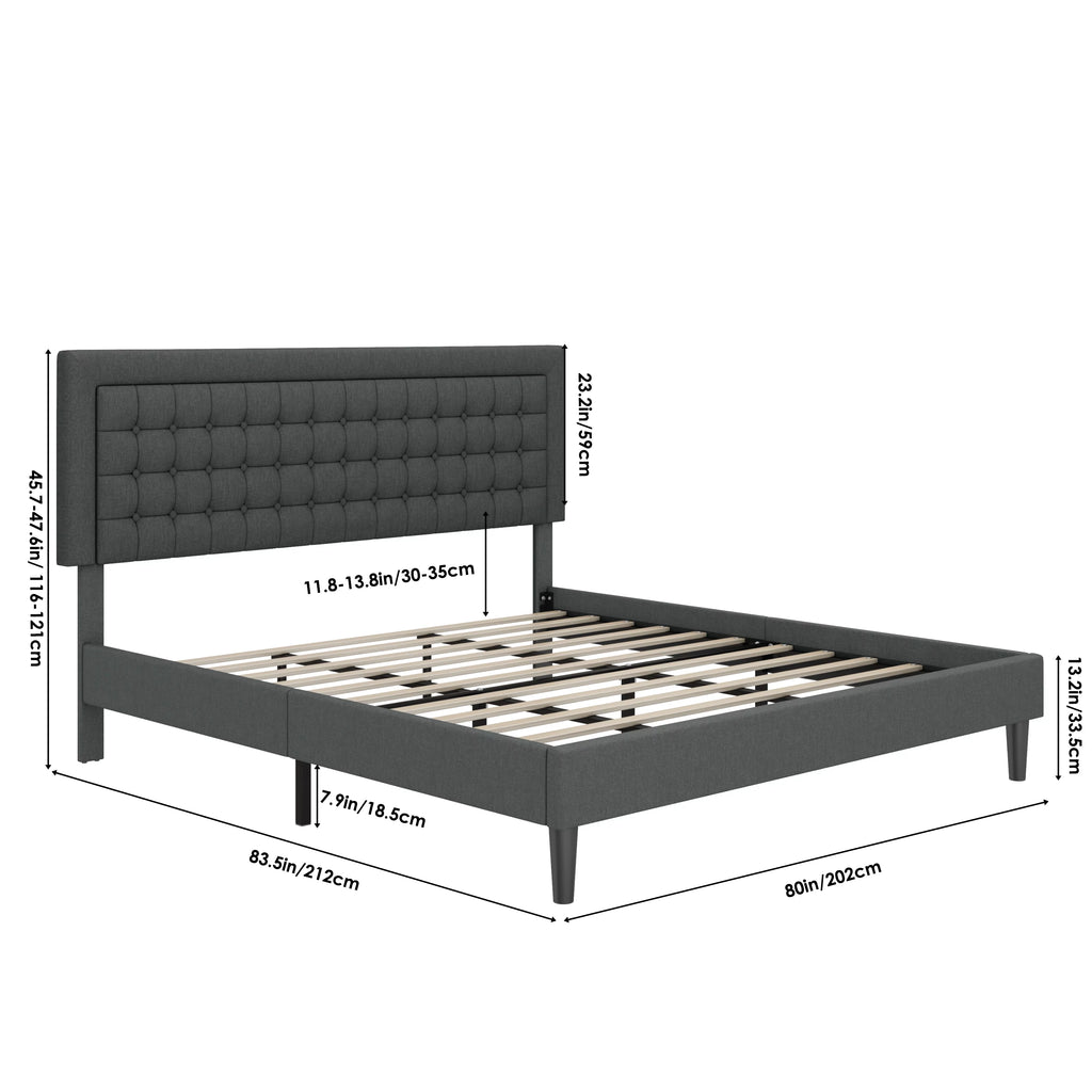 King Bed Frame with Adjustable Button Tufted Upholstered Headboard X713661