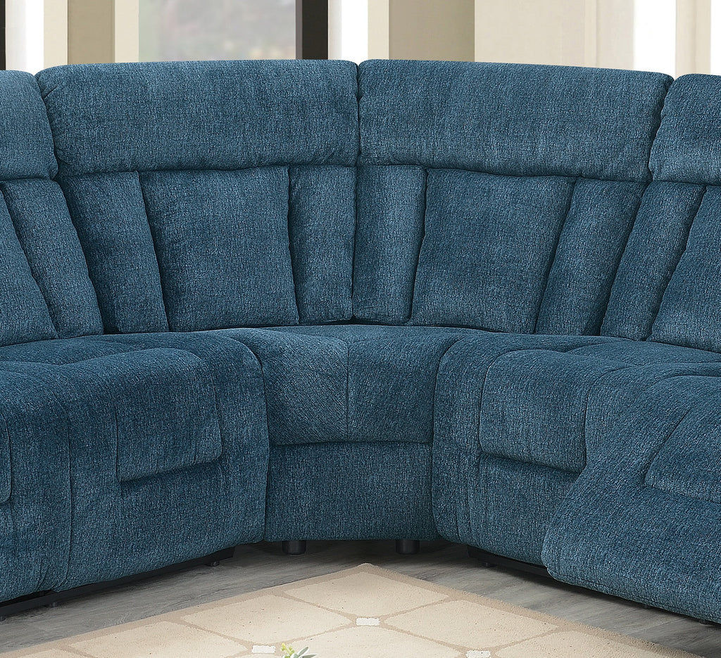Dark Blue Chenille Reclining Sectional Sofa Set 3pcs B605