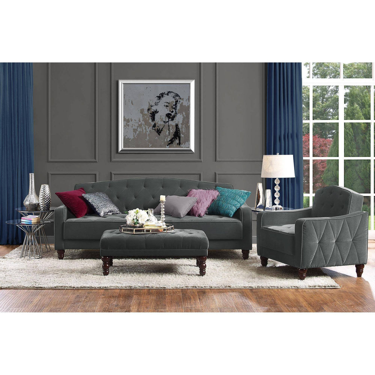 Gray Velvet Tufted Sofa Sleeper T18007