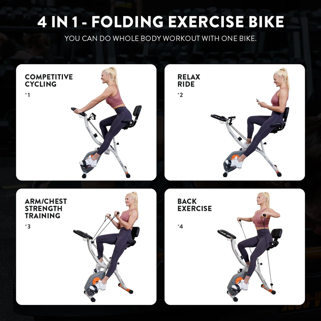 Upright Folding Magnetic Exercise Bike with Arm Resistance Bands V6216
