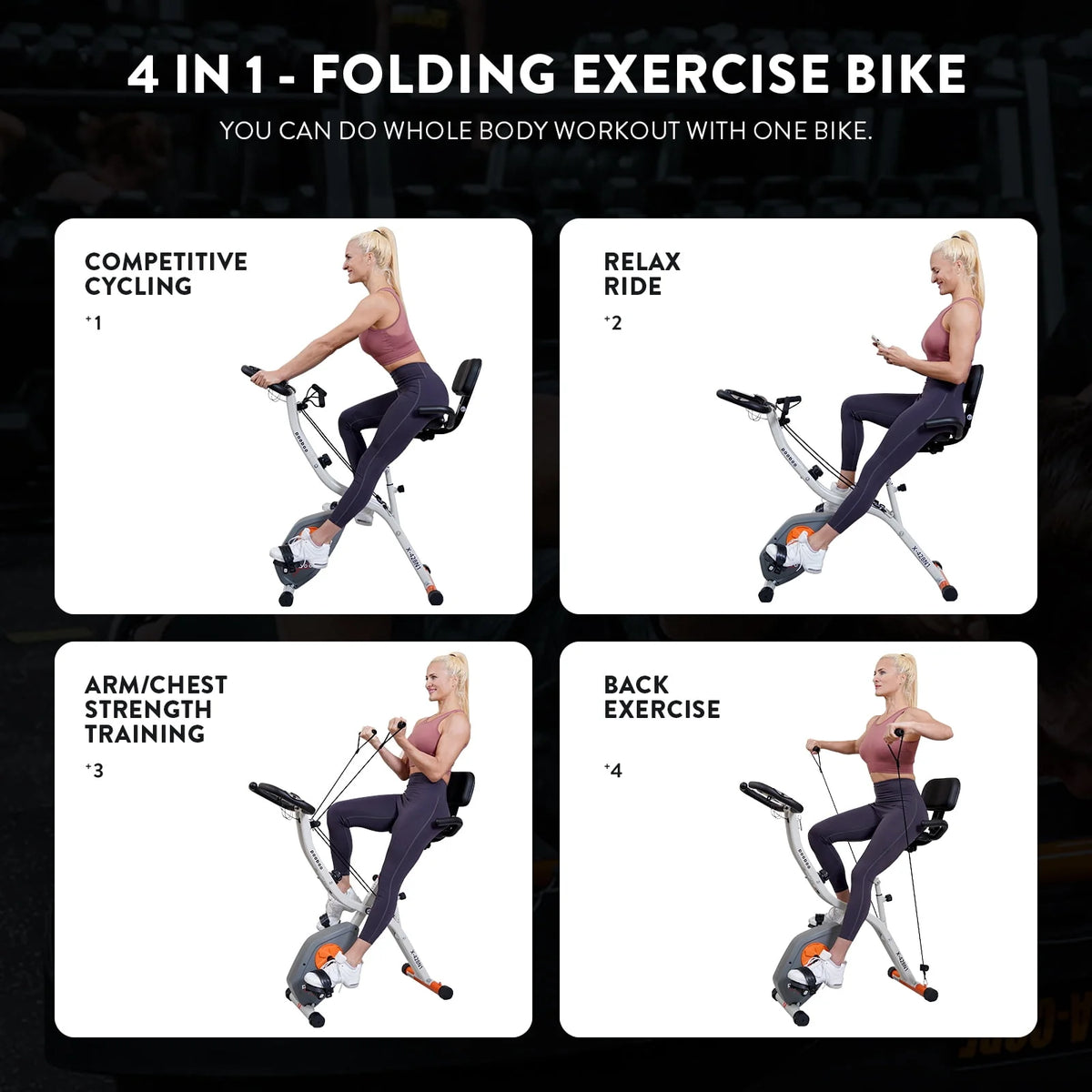 Upright Folding Magnetic Exercise Bike with Arm Resistance Bands V6216