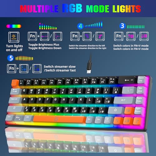 Compact RGB Backlit Gaming Keyboard (68 Keys, White&Grey&Orange) C718648