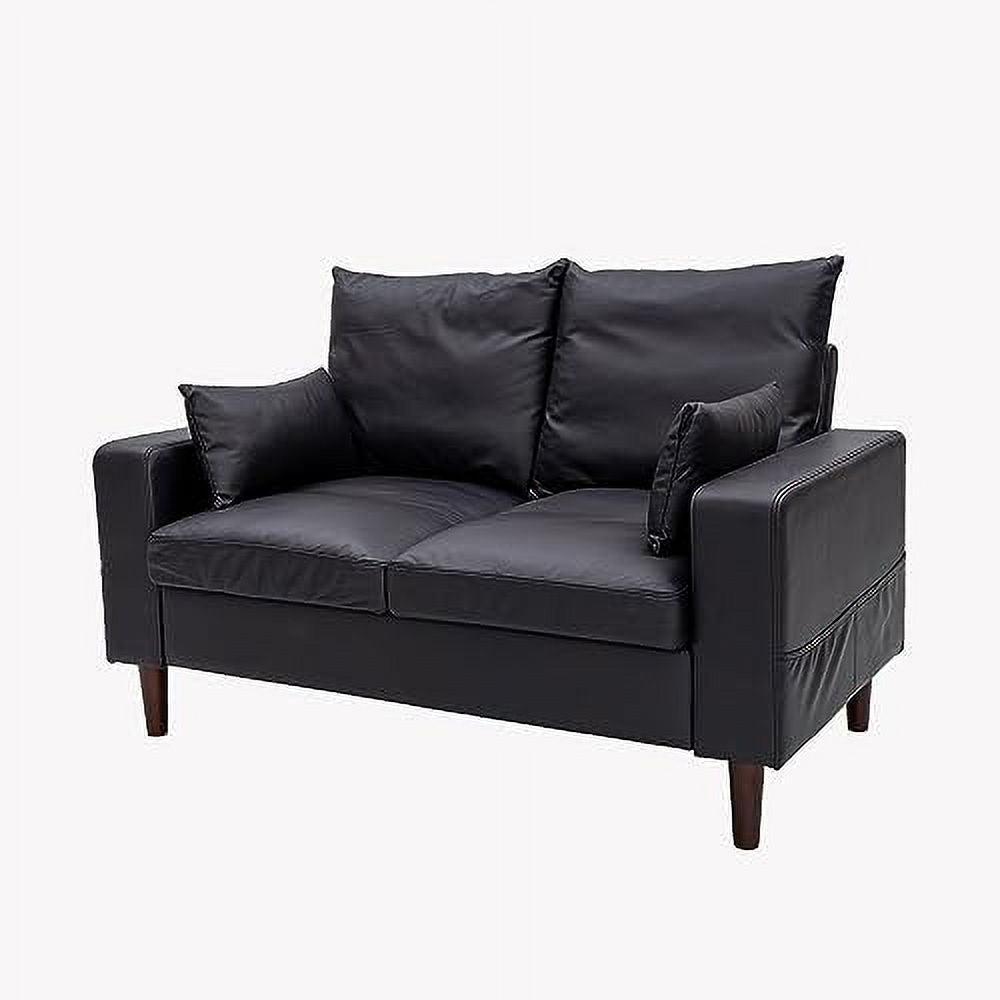 Black Faux Leather 2-Seater Sofa with Wood Leg Z808