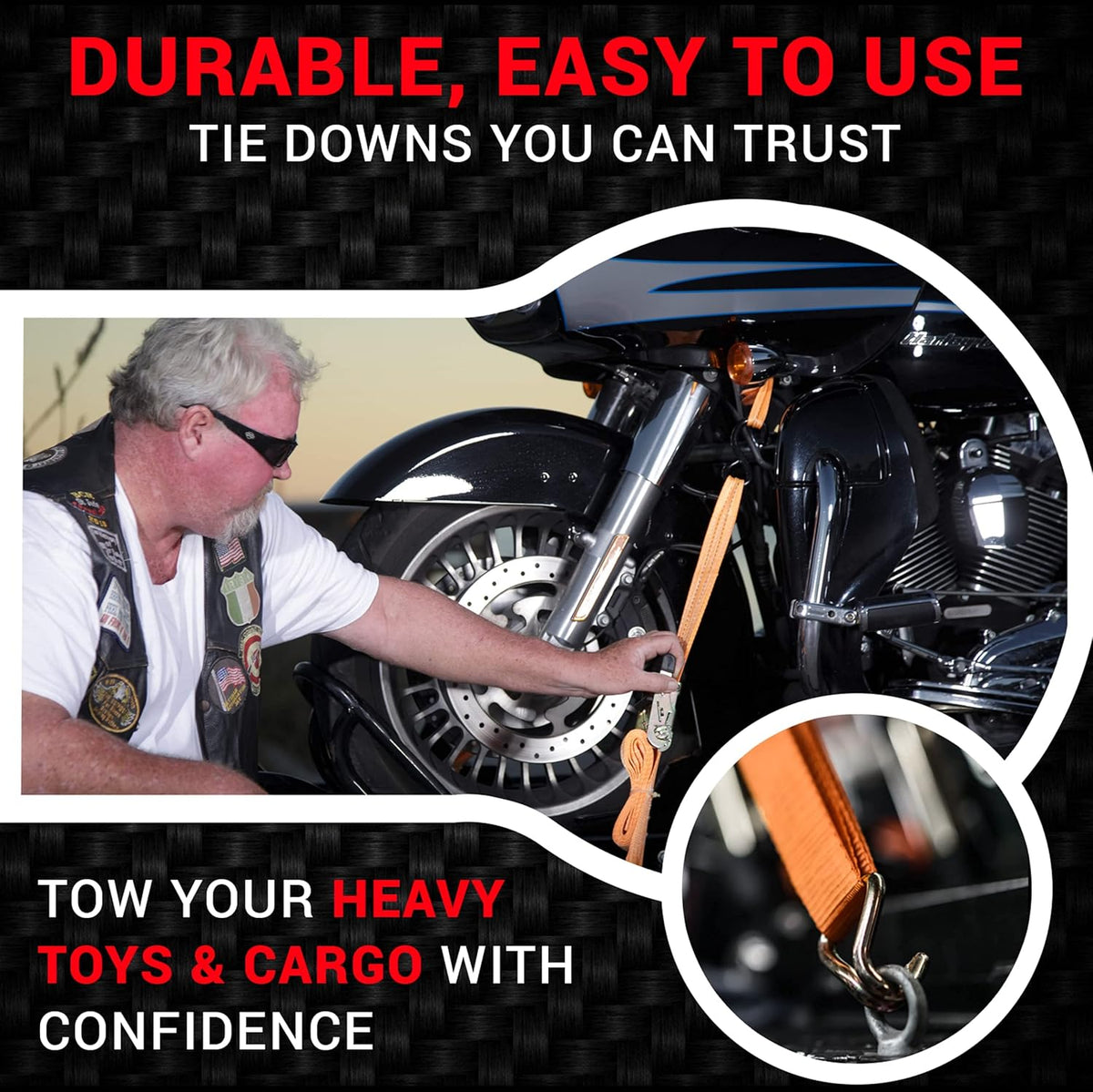 Ratchet Straps Tie Downs 4 Pk 1.5 in X 15 Foot 3300 Break Str Heavy Duty Padded Grips with Duffle Bag and Ratchet Strap Keepers K57917