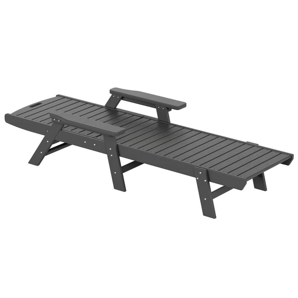 Gray 3PC HDPE Plastic Reclining Chaise Lounge Table Set O722
