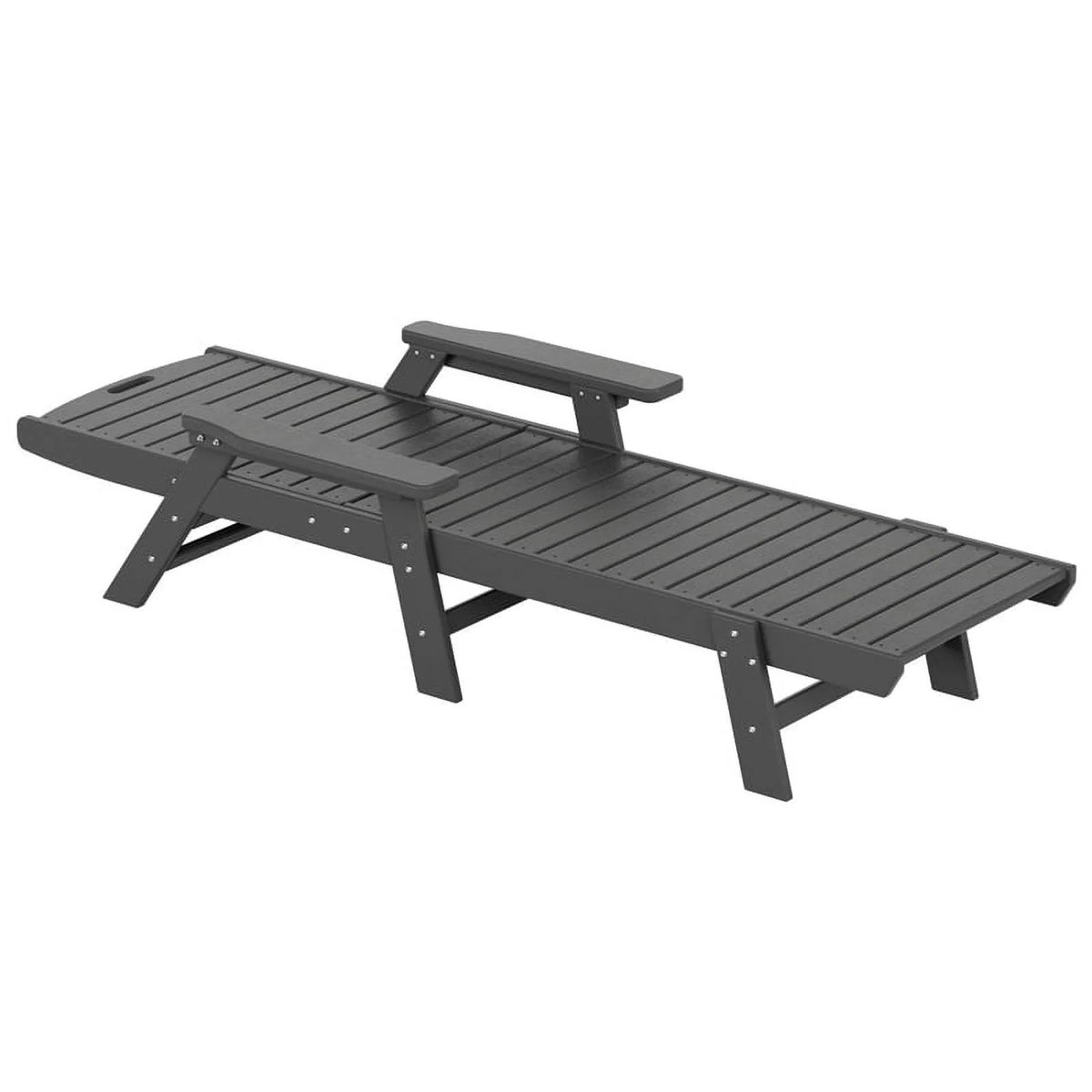 Gray 3PC HDPE Plastic Reclining Chaise Lounge Table Set O722