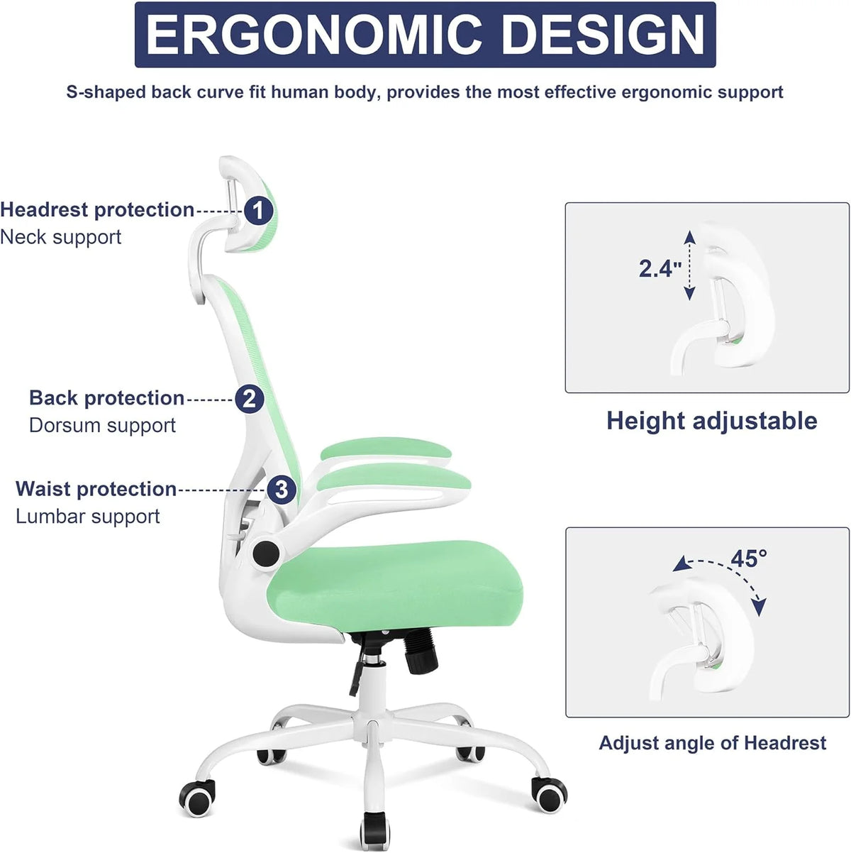 Ivory White Leather Office Chair with Flip Up Armrest X71176