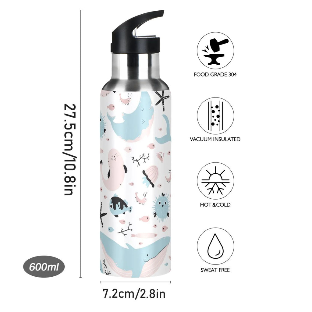 Stainless Steel Insulated Vacuum Flask Water Bottle with Straw Lid H89632