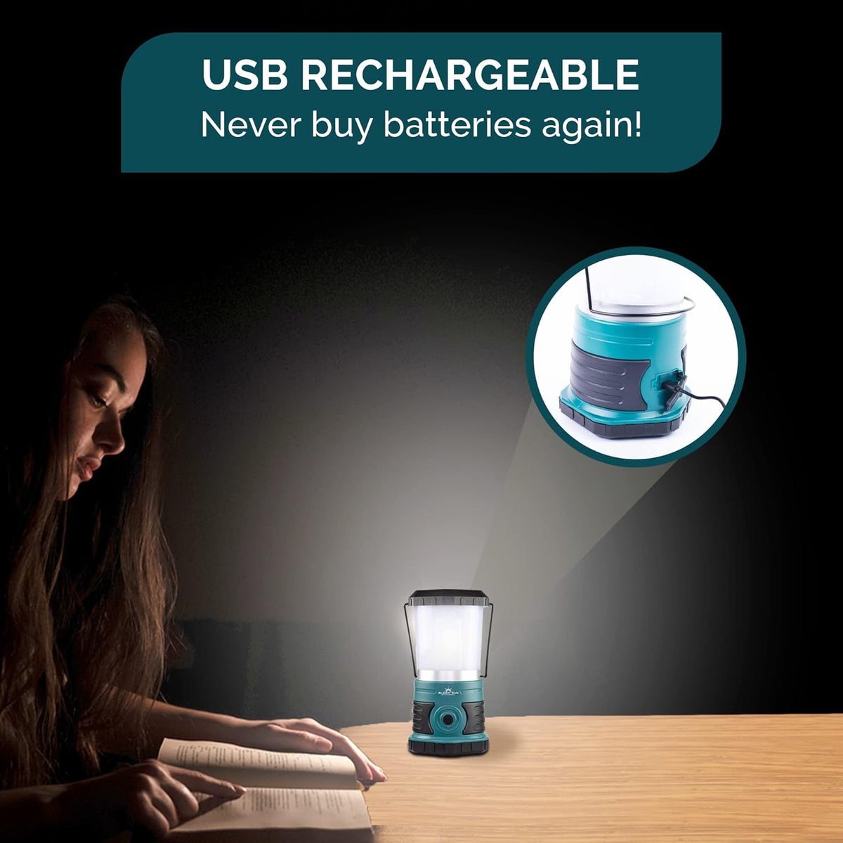 Teal Rechargeable LED Lantern with Power Bank, Pack of 2 L711869