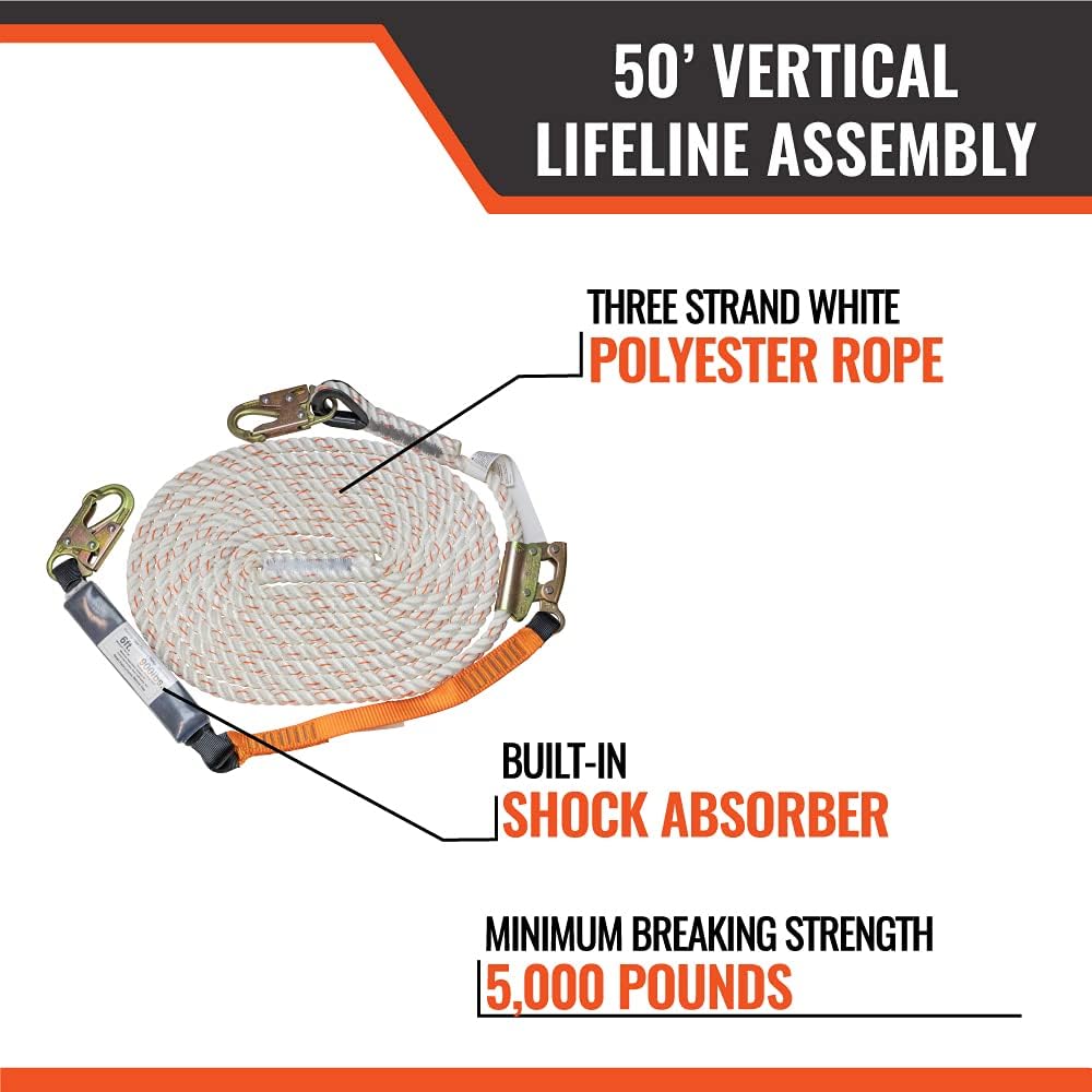 25’ Vertical Lifeline Assembly with Shock Absorber and Extension Lanyard S3688