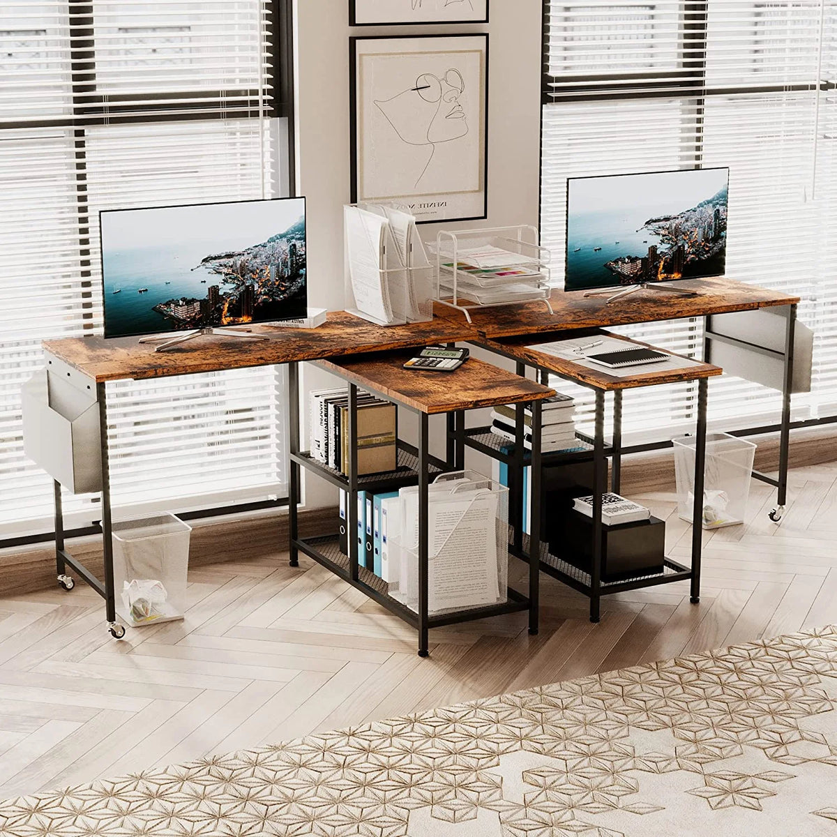 L-Shaped Corner Computer Desk 67 Inch with Shelves W9865