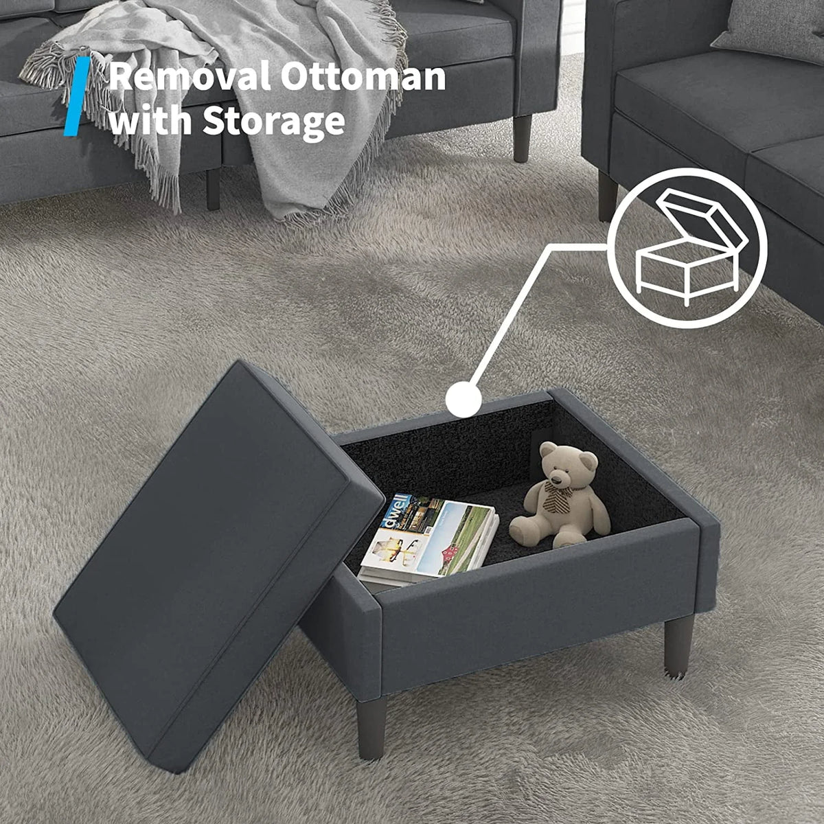 Convertible Sectional Sofa Couch with Storage Ottoman I79723