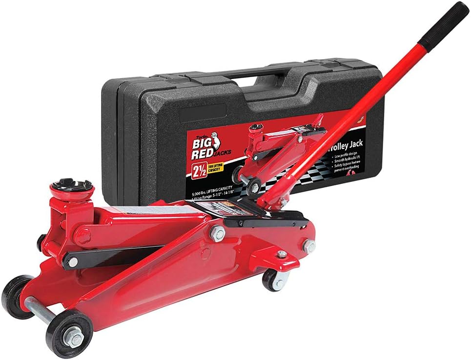 Hydraulic Trolley Floor Service Jack with Blow Mold Carrying Storage Case, 2.5 Ton Capacity, Red, Pack of 2 X502