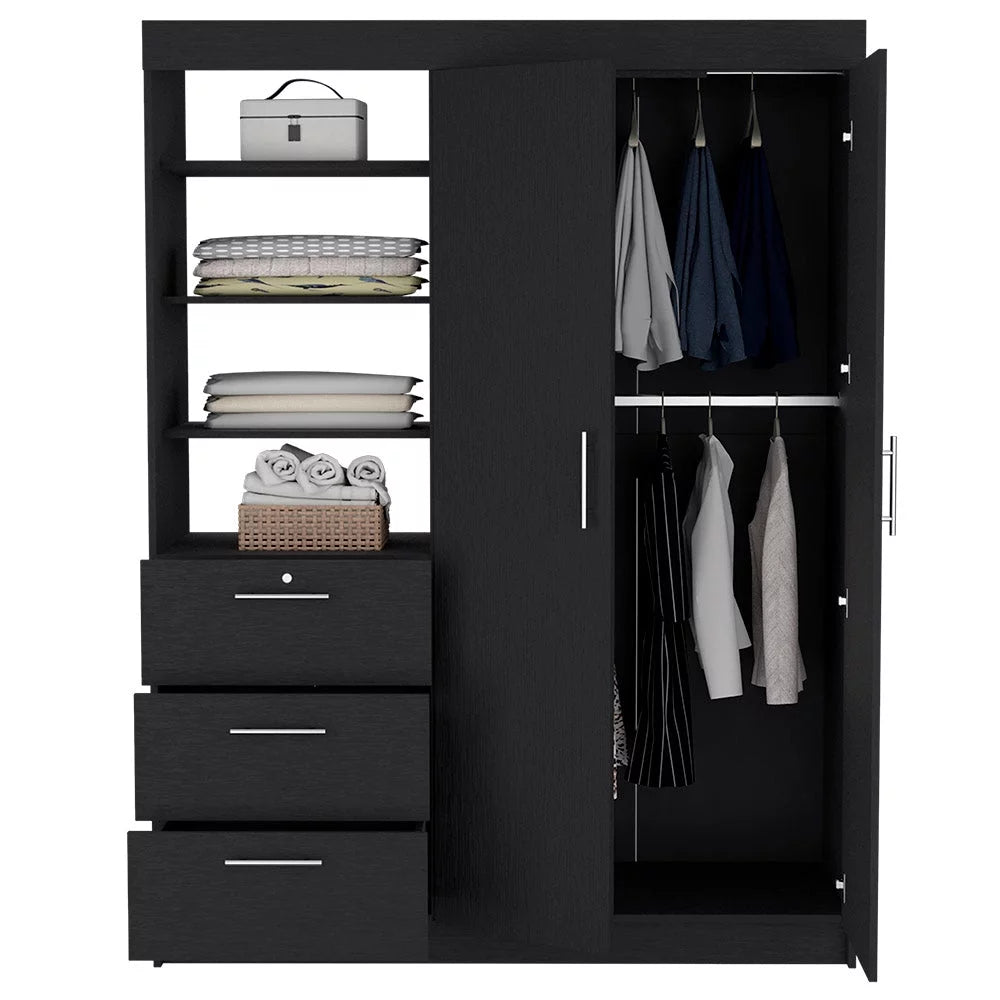2 Piece Bedroom Set Armoire and Nightstand Black Wengue Finish T7245