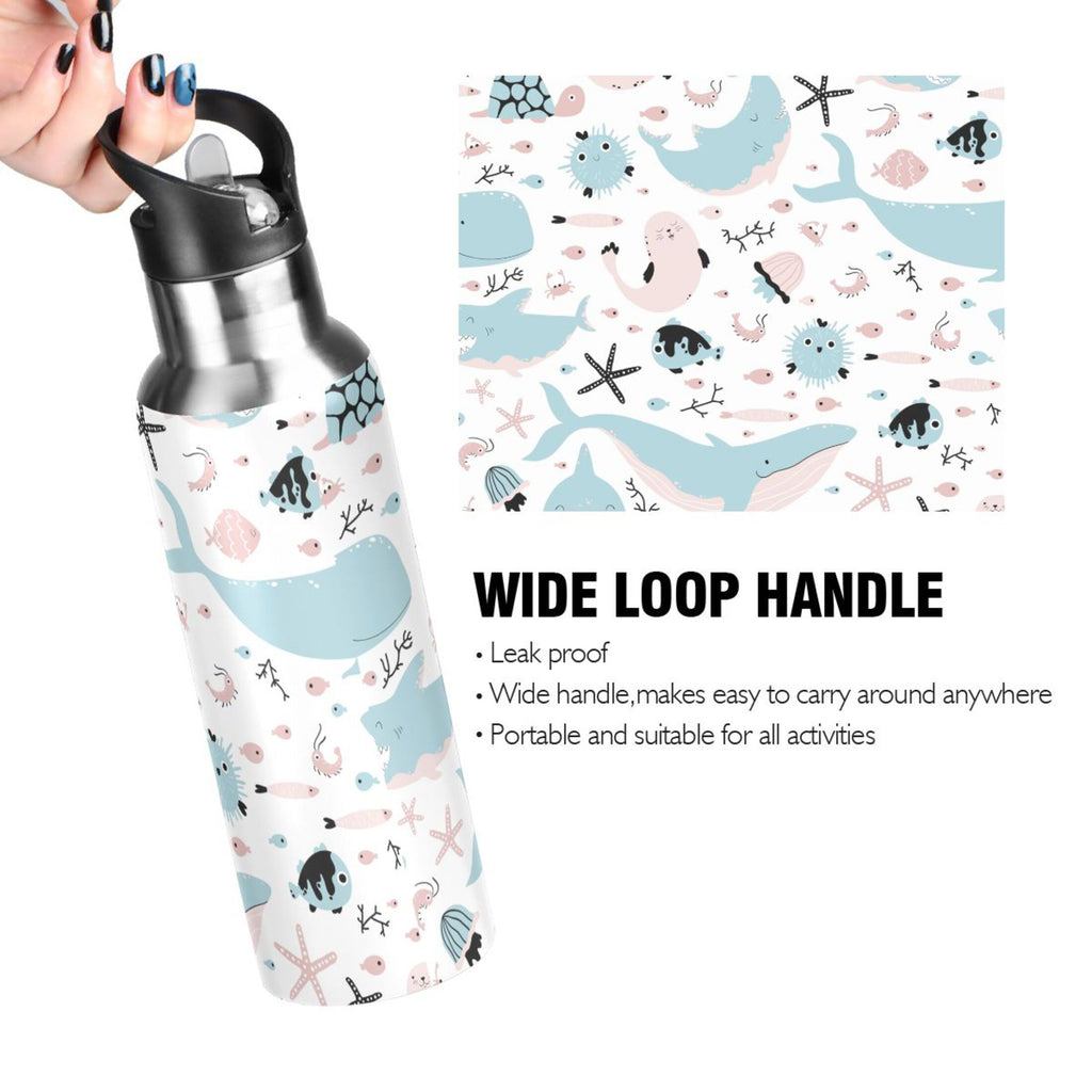Stainless Steel Insulated Vacuum Flask Water Bottle with Straw Lid H89632