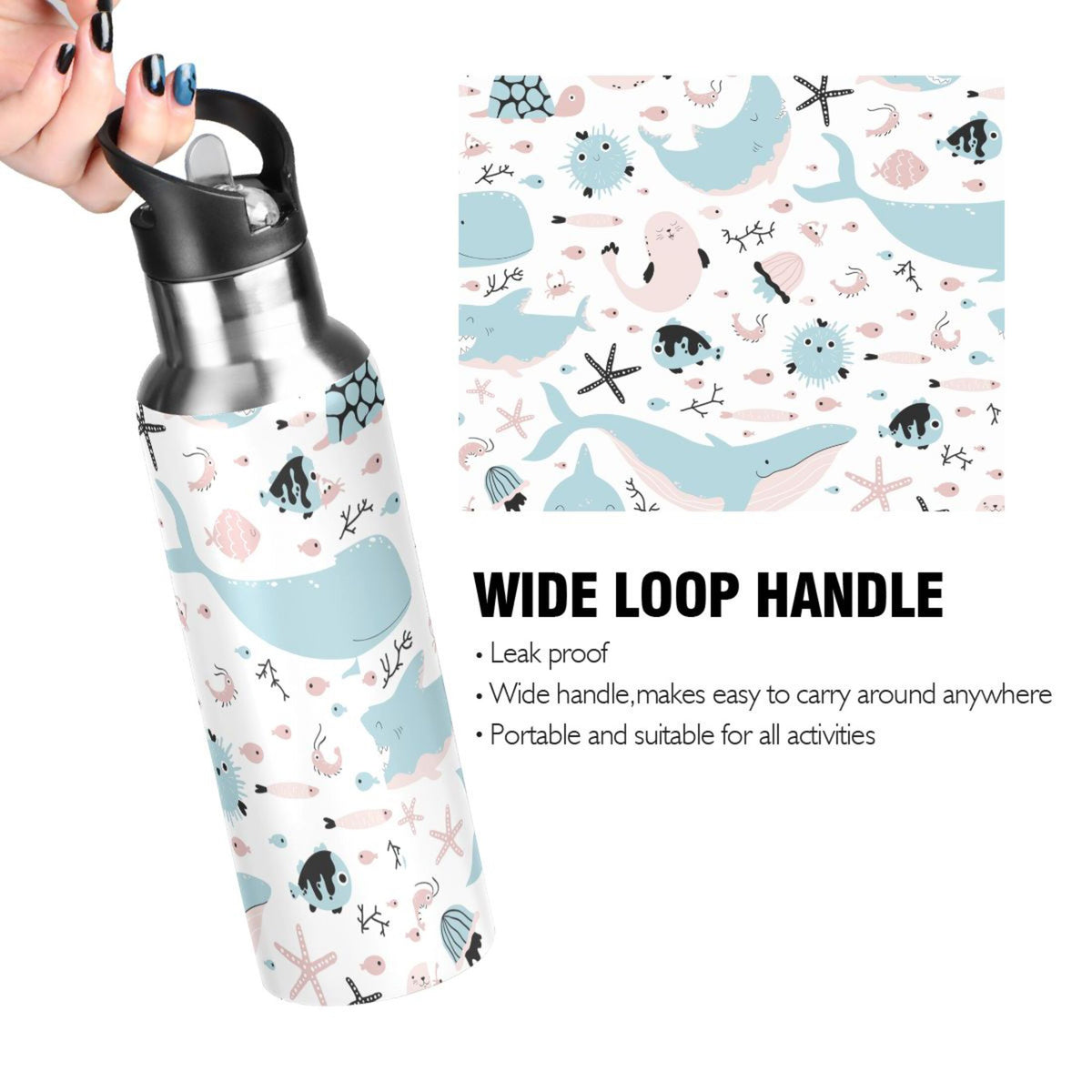 Stainless Steel Insulated Vacuum Flask Water Bottle with Straw Lid H89632