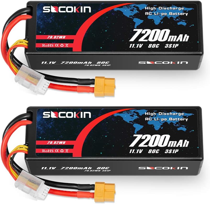 2 Pack 11.1V 7200mAh 80C Hard Case Lipo Battery XT60 Plug R387